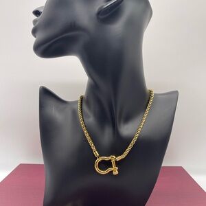 Horseshoe Clasp Necklace, Rope Chain Necklace - Gold
